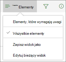 Elementy, które wymagają uwagi w menu Opcje widoku