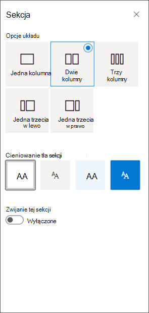 zrzut ekranu przedstawiający okienko formatowania sekcji