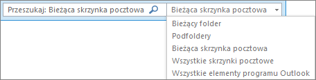 W programie Outlook użyj pola wyszukiwania albo wybierz listę skrzynek pocztowych lub folder, aby znaleźć grupę Zakres.