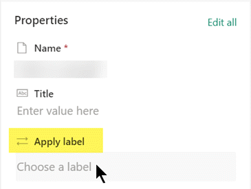 W sekcji Właściwości w obszarze Zastosuj etykietę kliknij, aby otworzyć listę opcji.
