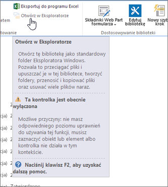 Opcja Otwórz w Eksploratorze jest zaznaczona, ale nie jest włączona.