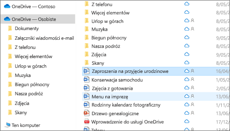 Zrzut ekranu przedstawiający folder OneDrive — Osobiste w Eksploratorze plików.