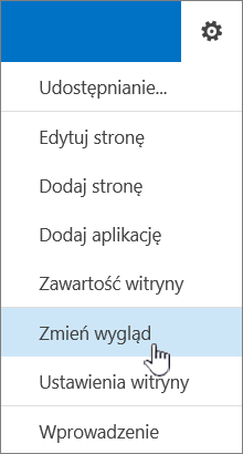 Menu Ustawienia z wyróżnioną pozycją Zmień wygląd