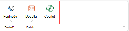 Zrzut ekranu przedstawiający sposób uzyskiwania dostępu do przycisku Copilot na wstążce w programie Excel.