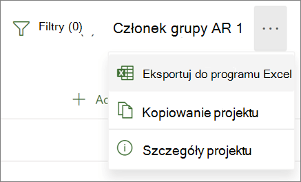 Zrzut ekranu menu w programie Project dla sieci Web przedstawiający opcję Eksportowanie do programu Excel