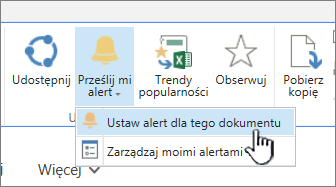 Na karcie Pliki z wyróżnioną pozycją Ustaw alert w tym dokumencie