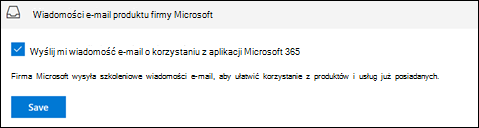 Zrzut ekranu: rezygnacja z otrzymywania szkoleń firmy Microsoft w wiadomościach e-mail