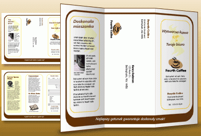 3-częściowa broszura utworzona przy użyciu programu Microsoft Publisher