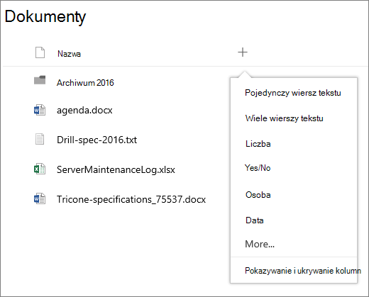 Dodawanie listy rozwijanej kolumny w połączonej bibliotece dokumentów grupy