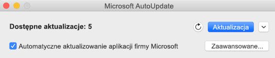 Okno programu Microsoft AutoUpdate, gdy są dostępne aktualizacje.