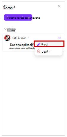 Zrzut ekranu przedstawiający przycisk podsumowania edycji w aplikacji Microsoft 365 Loop.