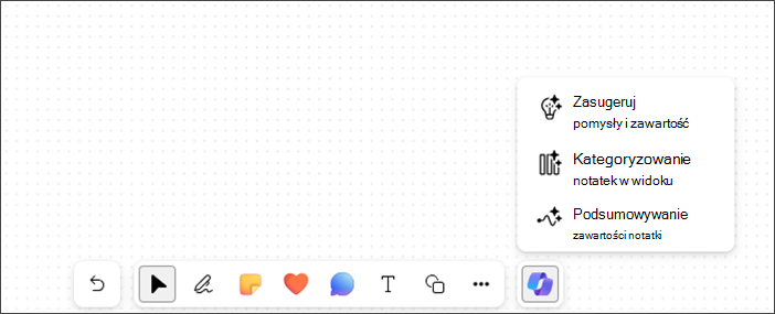 Ekran menu głównego funkcji Copilot — wszystkie opcje