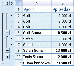 Example of automatic subtotals