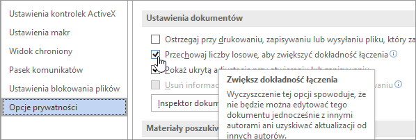 Ustawienie przechowywania liczb losowych