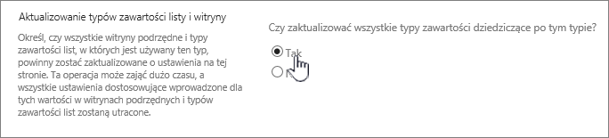 Wybieranie pozycji Aktualizuj wszystkie typy zawartości