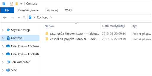 Zrzut ekranu przedstawiający synchronizowanie folderów usługi OneDrive i witryn.