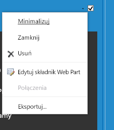 Menu składnika Web Part z wybraną pozycję Edytuj składnik Web Part