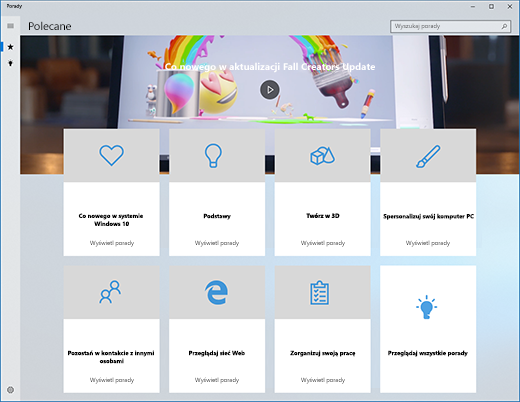 Obraz ekranu aplikacji Wskazówki.
