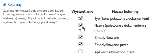 Okno dialogowe Wybór kolumny