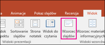 Przycisk wzorca slajdów na wstążce w programie PowerPoint