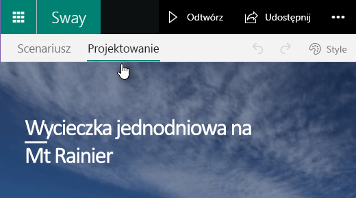 Kliknij kartę Projektowanie, aby wyświetlić podgląd bieżącego swaya