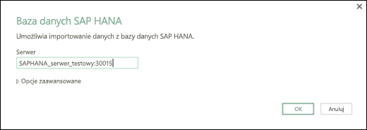 SAP HANA Database dialog box