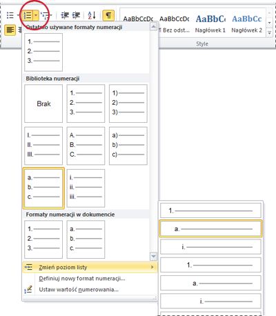 Tworzenie listy punktowanej lub numerowanej - Word
