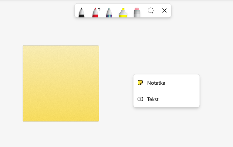 Opcje w menu aplikacji Whiteboard, dostępne po kliknięciu prawym przyciskiem myszy