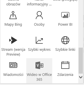 Zrzut ekranu przedstawiający przycisk menu Wideo w usłudze Office 365 w programie SharePoint.