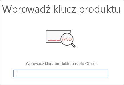 Przedstawia ekran umożliwiający wprowadzenie klucza produktu pakietu Office.