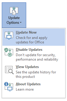 Zrzut ekranu przedstawiający opcje aktualizacji 