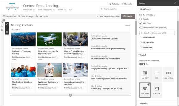 News web part in sample modern Communications site in SharePoint Online