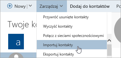 Zrzut ekranu przedstawiający przycisk Importuj kontakty.