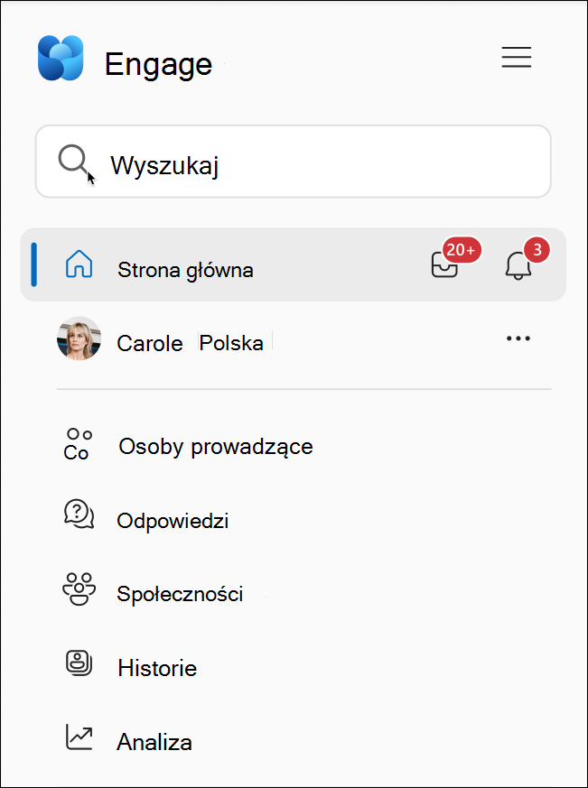 Na ekranie jest wyświetlana lokalizacja ikon po lewej stronie Viva Engage aplikacji Teams.