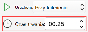 PowerPoint dla komputerów Mac menu czasu trwania animacji