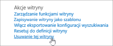 Menu ustawień witryny z wyróżnioną pozycją Usuń tę witrynę