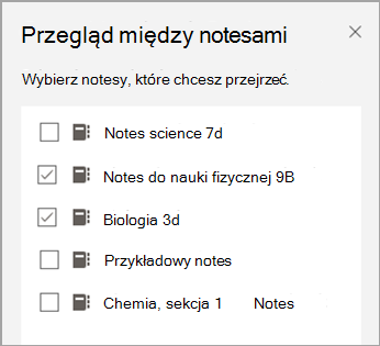 Wybór notesu Przeglądanie między notesami.
