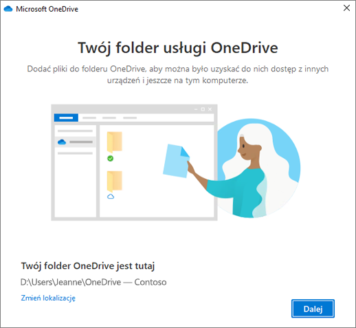 Ekran To jest folder usługi OneDrive w kreatorze OneDrive — Zapraszamy!