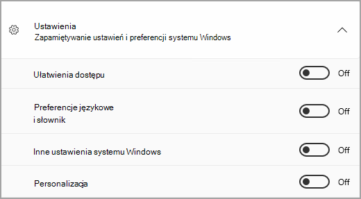 Sekcja Ustawienia Kopia zapasowa systemu Windows.