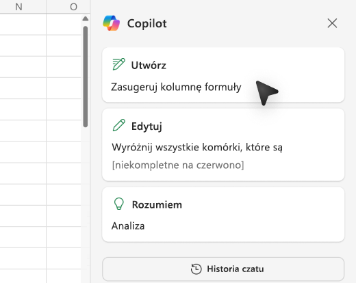 Zrzut ekranu przedstawiający sposób dodawania kolumn formuł przy użyciu funkcji Copilot w programie Excel.