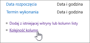 Kolejność kolumn typu zawartości listy