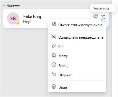 Menu opcji czatu