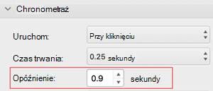 Menu opóźnienia chronometrażu w programie PowerPoint dla komputerów Mac