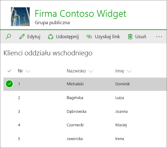 Lista w usłudze SharePoint Online