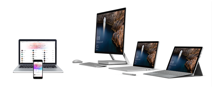 Zdjęcie czterech modeli tabletu Surface