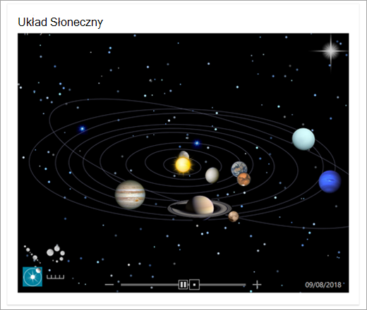 Mapa układu słonecznego w usłudze Bing