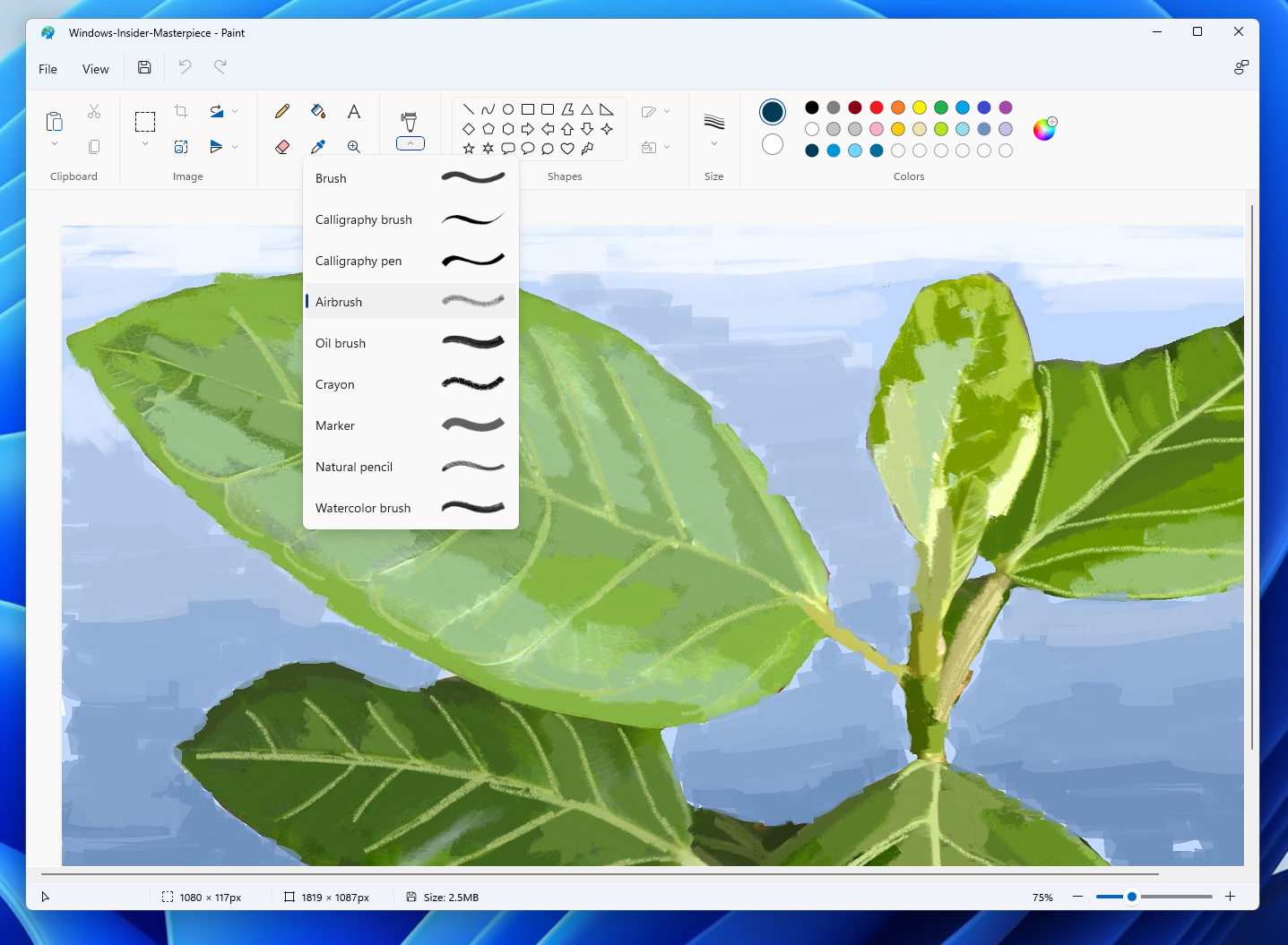 Zrzut ekranu przedstawiający kanwę Windows 11 Paint