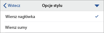 Rozwinięte polecenie Opcje stylu z wybraną pozycją Wiersz nagłówka.
