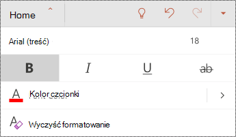 Menu Czcionka w aplikacji PowerPoint dla systemu Android.