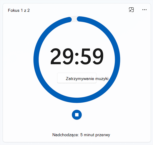 Zrzut ekranu przedstawiający aplikację Zegar z czasomierzem fokusu.